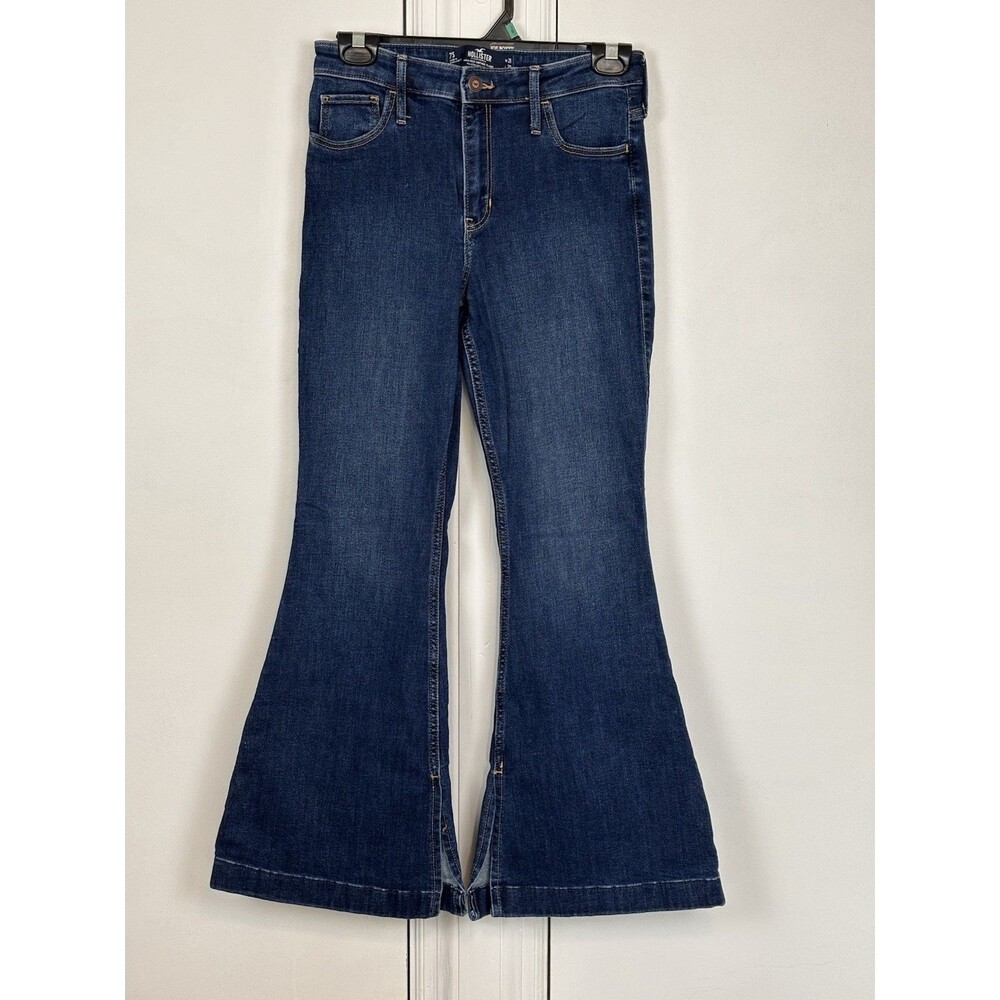 Hollister VTG High-Rise Flare Jeans Size 7/28 Dark Wash Split Hem Bell Bottom